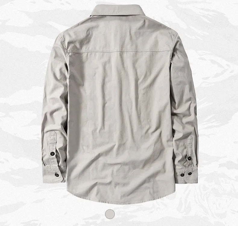 Camisa cargo de manga larga en mezcla de algodón para hombre – Tallas extendidas