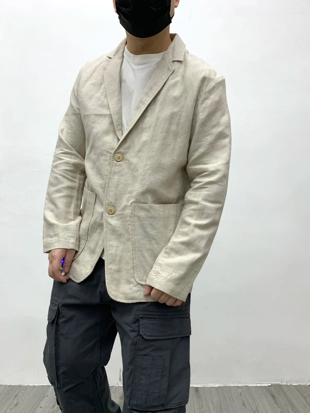 Chaqueta de traje para hombre de algodón y lino estilo japonés