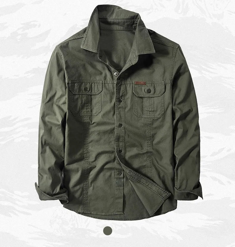 Camisa cargo de manga larga en mezcla de algodón para hombre – Tallas extendidas