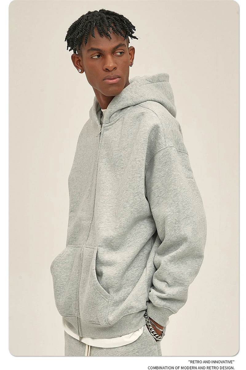 ZODF New Men Double Headed Zipper Fleece Hoodies Unisex Loose Basic Solid Warm Hooded Sweatshirts Coats For Winter HY0633 Padilla Innovations LLC