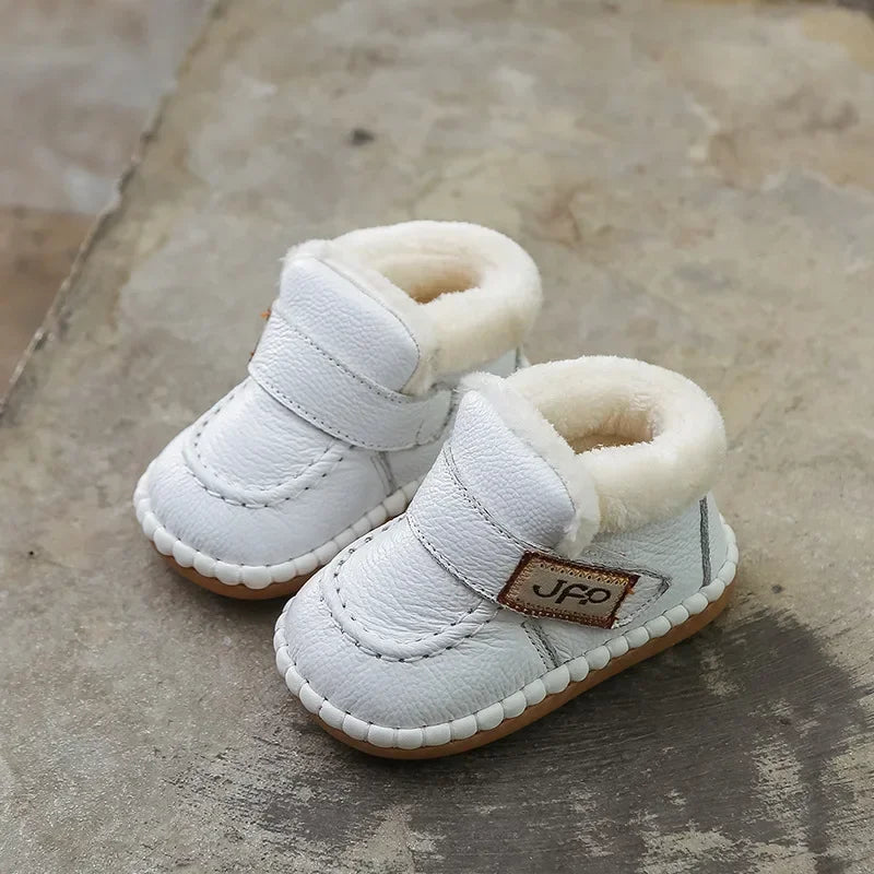 Autumn Winter Baby Girls Boys Genuine Leather Snow Boots Warm Plush Outdoor Infant Toddler Shoes Soft Bottom Kids Children Shoes