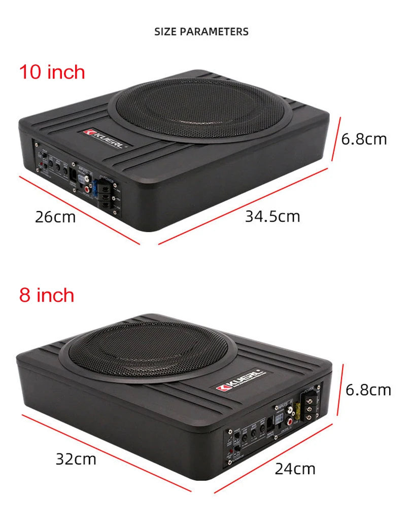 8/10 Inch Subwoofer Car Audio 12V600W High-power Aluminum Alloy Car Speaker Under Seat Woofer Modification Ultra-thin Subwoofer