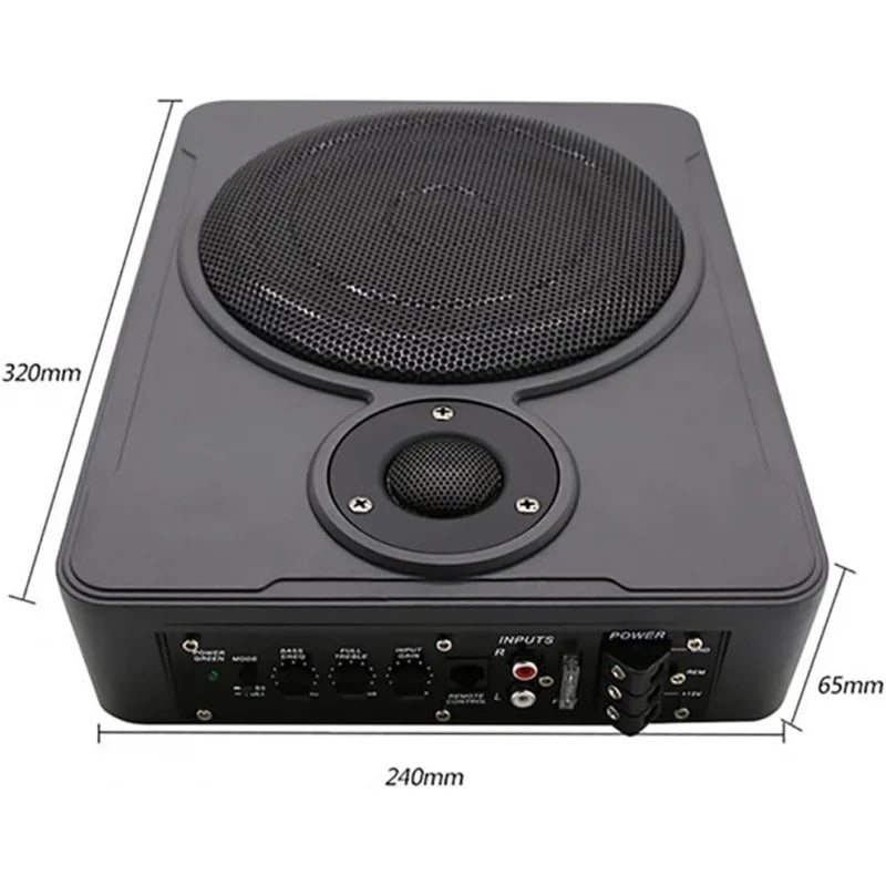 8" Low-Profile Amplified Subwoofer System, Under Seat Powered Subwoofer Active Hideaway Car Truck Sub, Built-in Amplifier, Remo