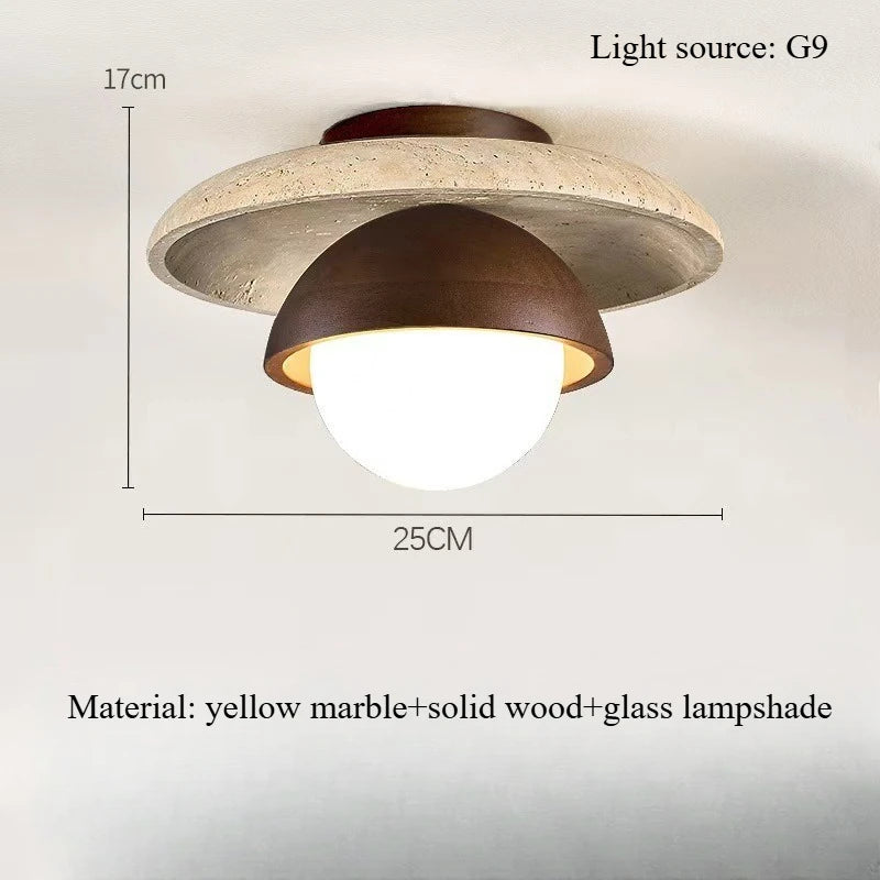 Wabi-Sabi Ceramic and Wood Ceiling Light