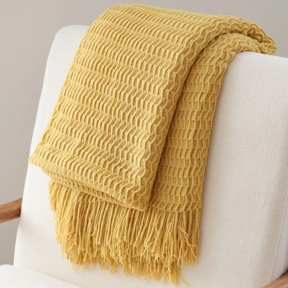 Nordic Knitted Blanket Soft Summer Air Conditioning Sofa Bed Plaid Travel Nap Cozy Blanket with Tassels for Comforter Decor