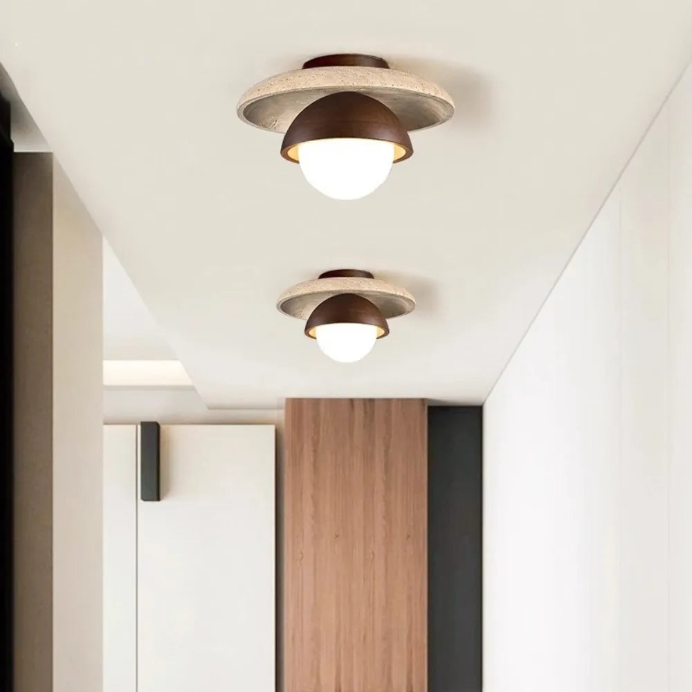 Wabi-Sabi Ceramic and Wood Ceiling Light