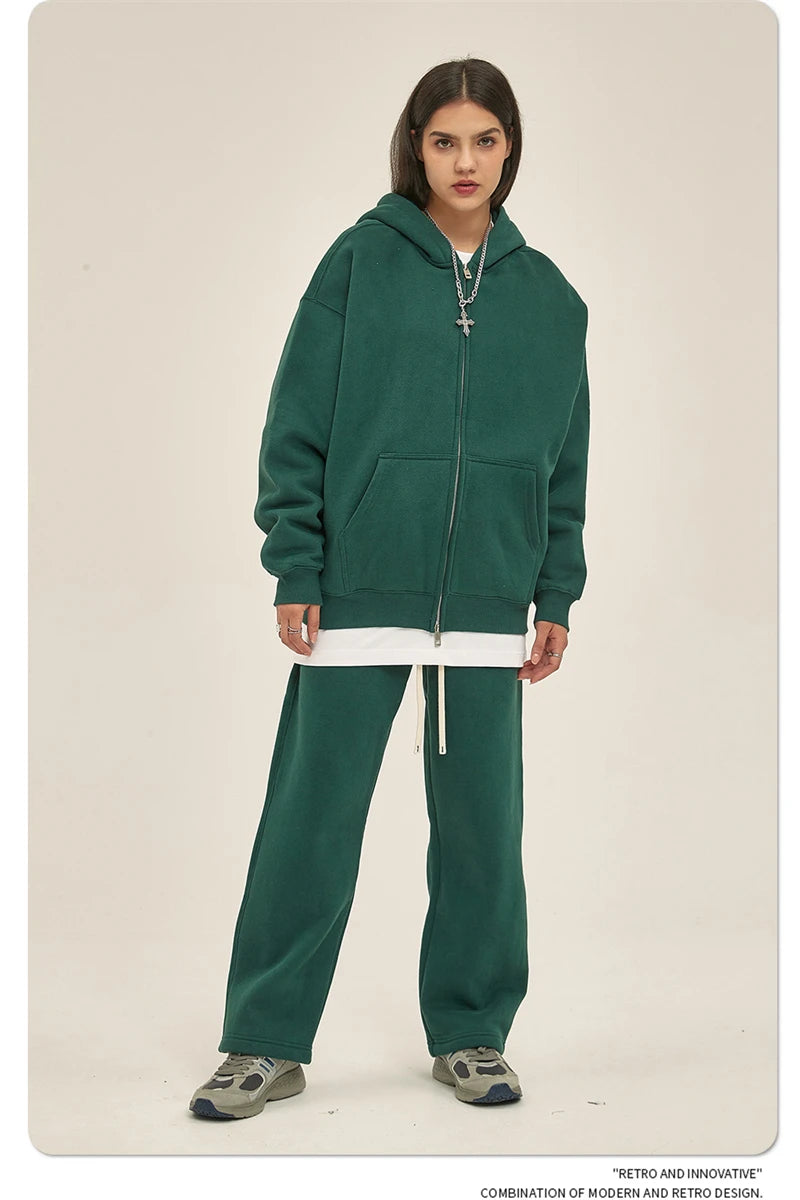 ZODF New Men Double Headed Zipper Fleece Hoodies Unisex Loose Basic Solid Warm Hooded Sweatshirts Coats For Winter HY0633 Padilla Innovations LLC