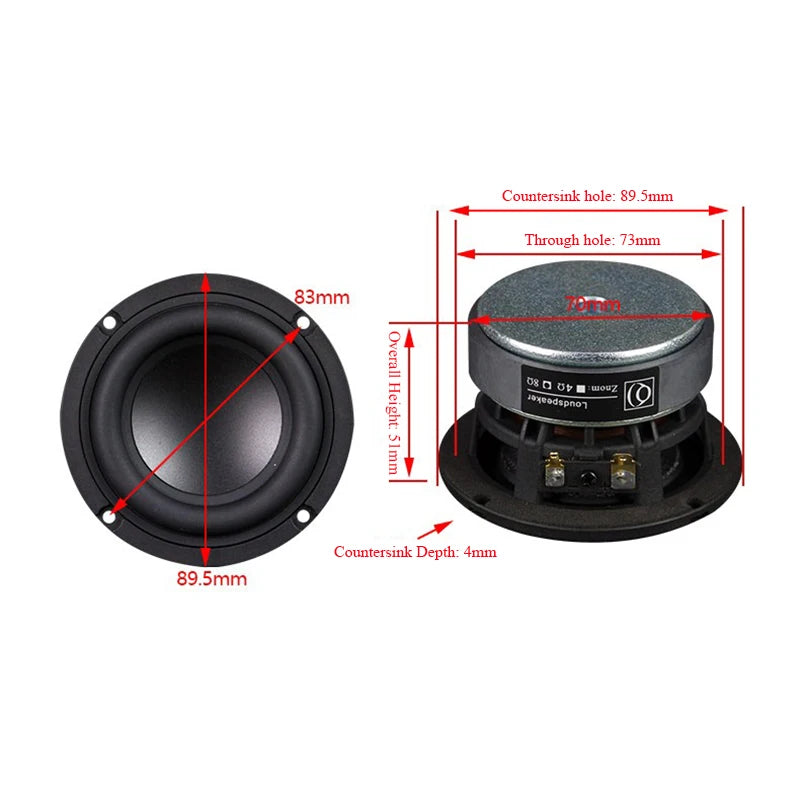 3 Inch Woofer Audiophile Subwoofer Speaker Unit 60W Power Large Voice Coil Long Stroke Professional Home DIY Audio Accessories