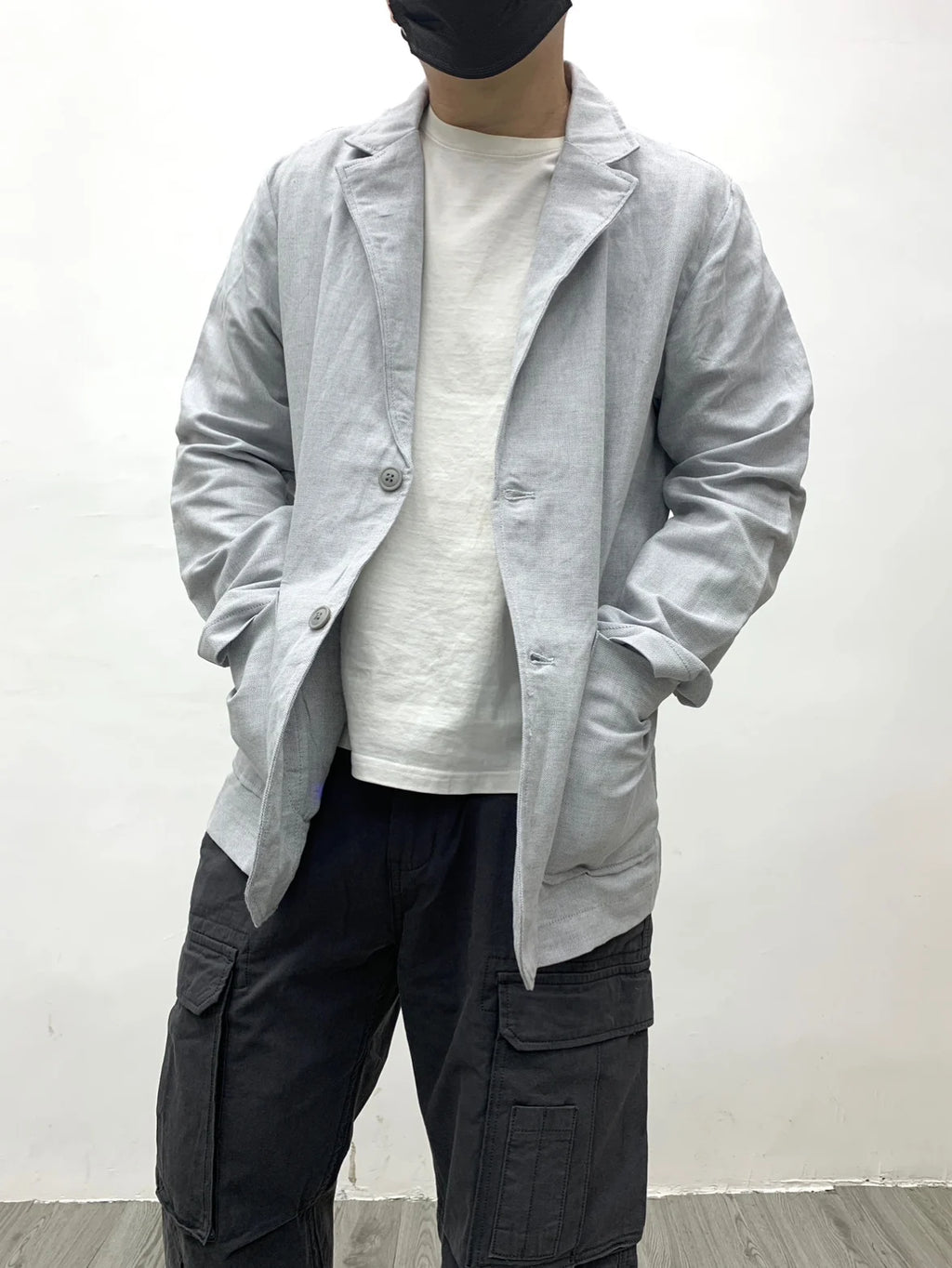Chaqueta de traje para hombre de algodón y lino estilo japonés