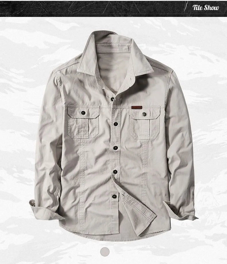 Camisa cargo de manga larga en mezcla de algodón para hombre – Tallas extendidas