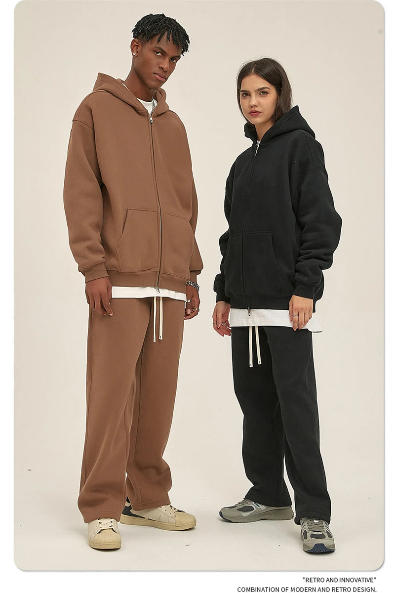 ZODF New Men Double Headed Zipper Fleece Hoodies Unisex Loose Basic Solid Warm Hooded Sweatshirts Coats For Winter HY0633 Padilla Innovations LLC