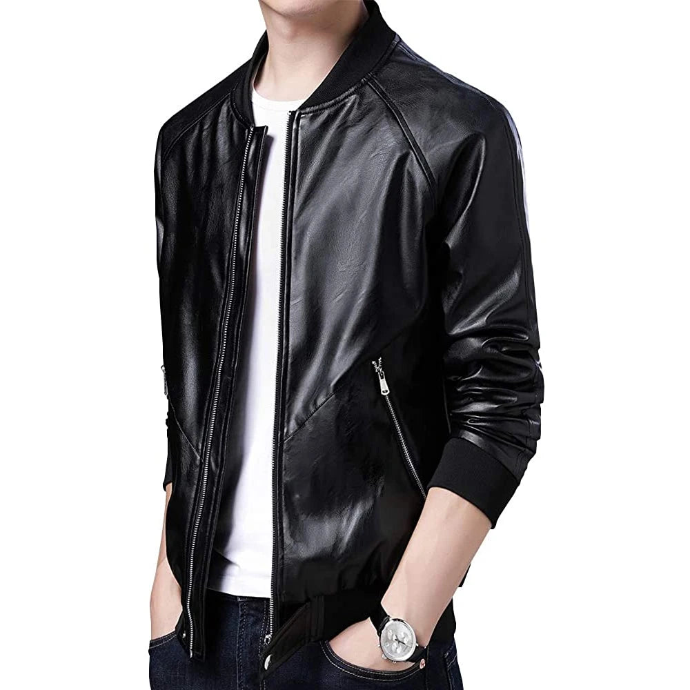 Men’s Windproof Winter Leather Jacket
