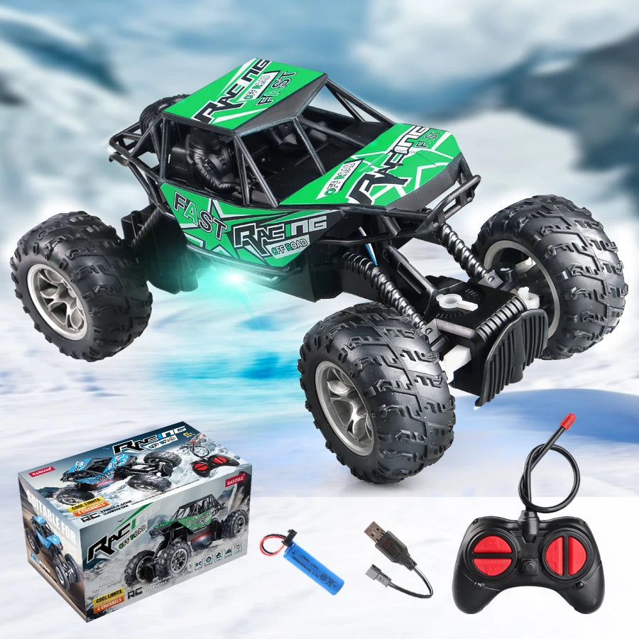 4-Way Remote Control Car with Lights, Anti-Slip Rubber Tires, Outdoor Off-Road Climbing Toy Car Model for Kidsren and Boys
