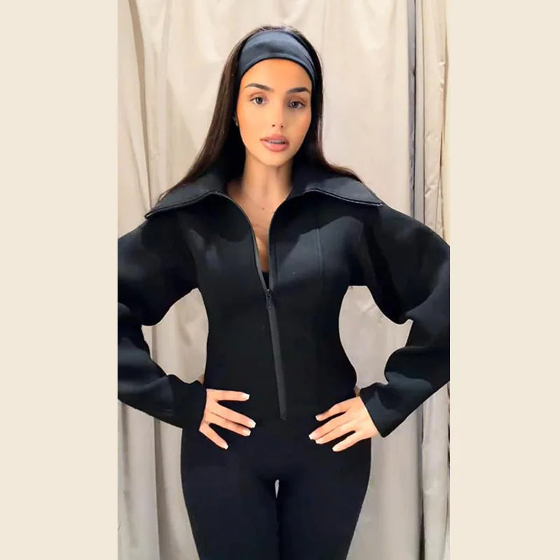 Casual Women's Waist Cinched Cropped Jackets Lapel Zipper Puff Sleeve Female Coats 2026 Spring Lady Fashion Commute Outwear Padilla Innovations LLC