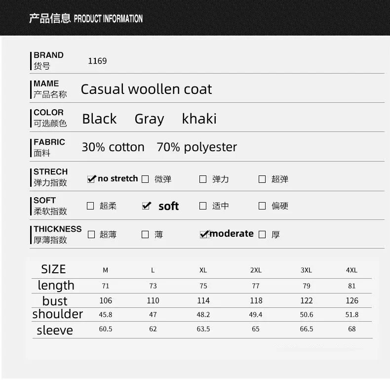 Men’s Wool-Blend Double-Collar Overcoat