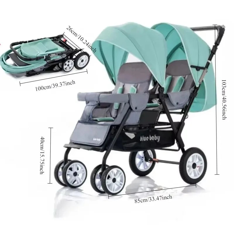 Foldable Tandem Double Baby Stroller