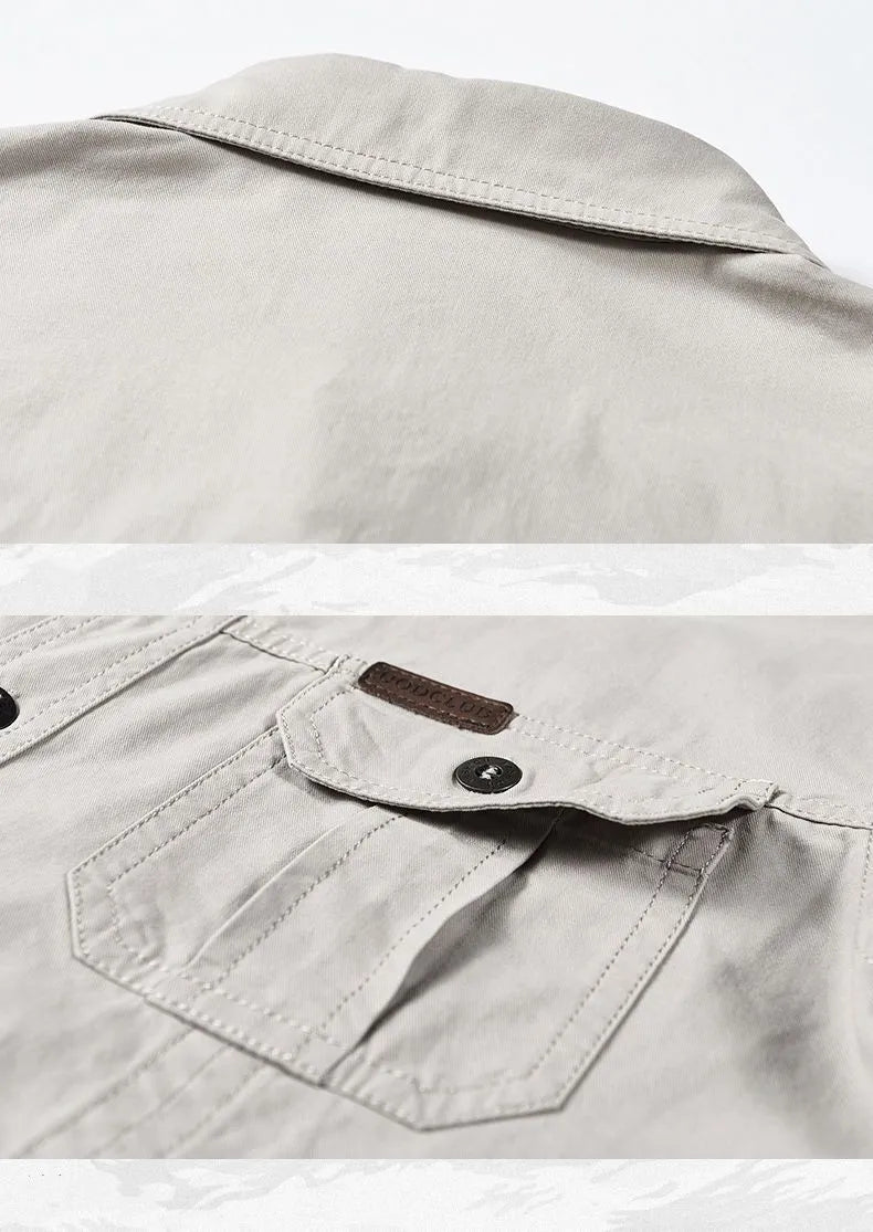 Camisa cargo de manga larga en mezcla de algodón para hombre – Tallas extendidas