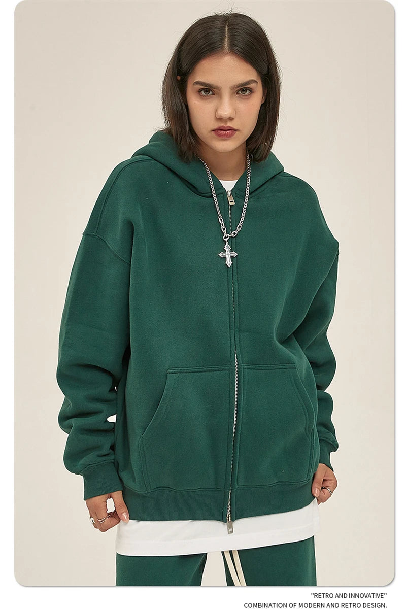 ZODF New Men Double Headed Zipper Fleece Hoodies Unisex Loose Basic Solid Warm Hooded Sweatshirts Coats For Winter HY0633 Padilla Innovations LLC