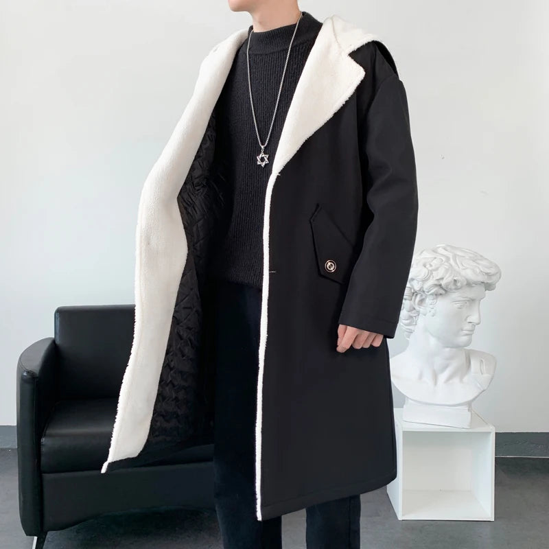 Men’s Hooded Long Trench Coat – Wool-Lined