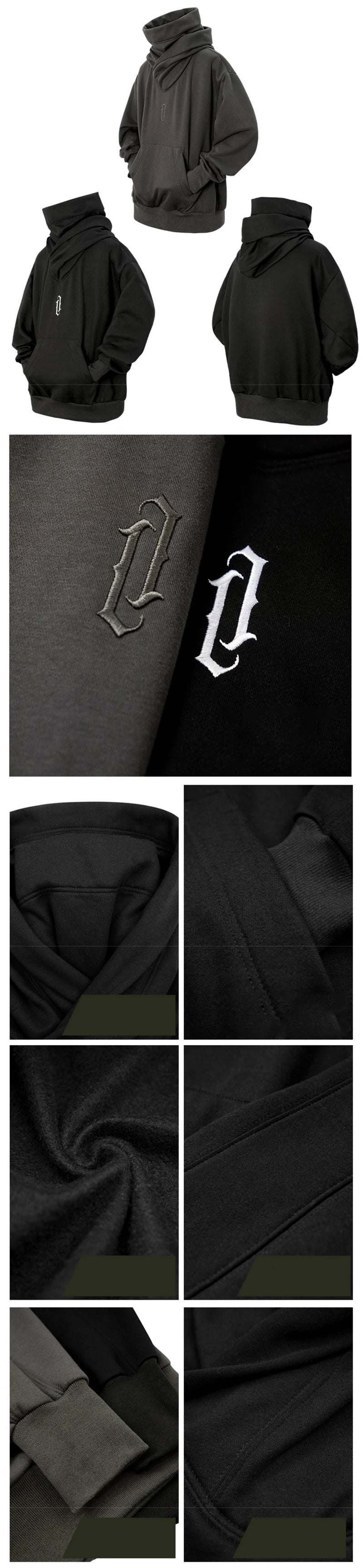 Winter Embroidery Turtleneck Men's Hooded Sweatshirt Japanese Ninja Oversized Hoodies Hip Hop Fleece Pocket Streetwear Y2K Hoody Padilla Innovations LLC