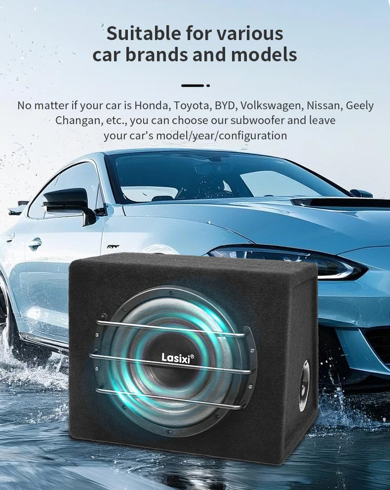 Peak 800W car subwoofer with active built-in amplifier, stunning heavy bass, car trunk subwoofer with high power