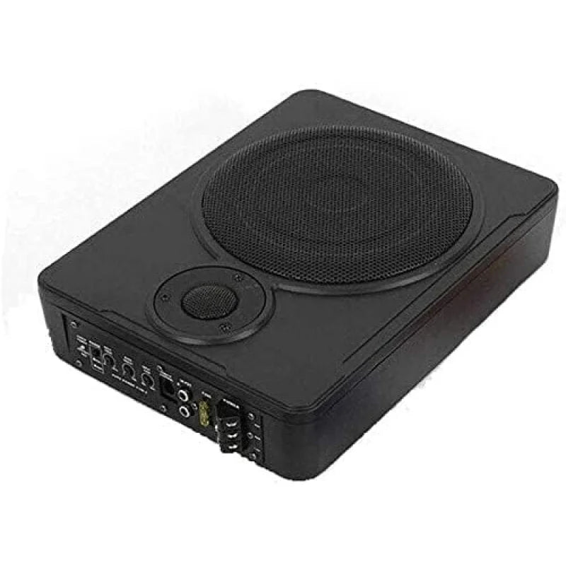 8" Low-Profile Amplified Subwoofer System, Under Seat Powered Subwoofer Active Hideaway Car Truck Sub, Built-in Amplifier, Remo