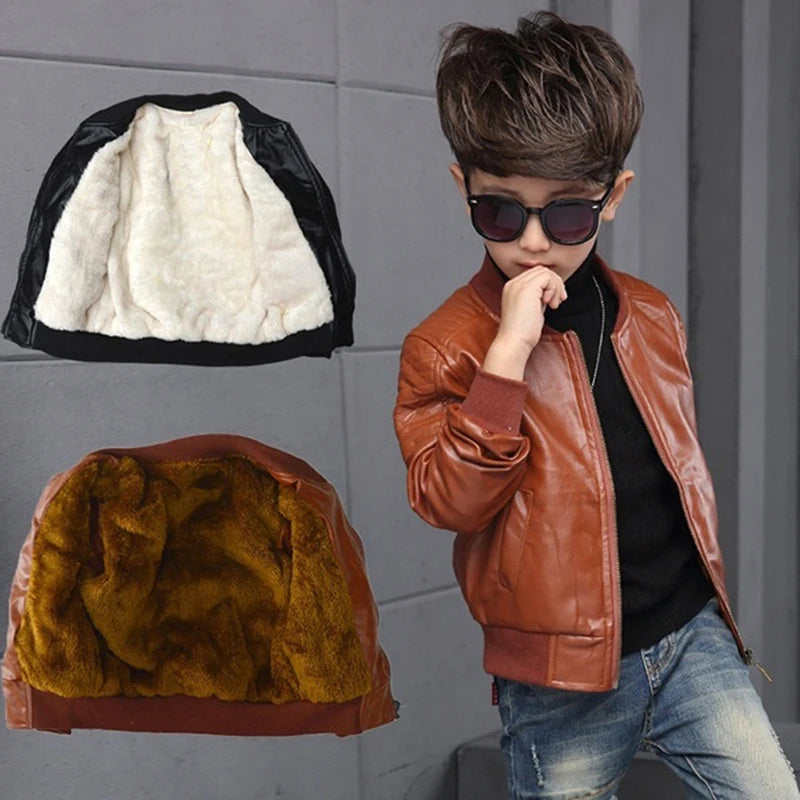 Boys’ Fleece-Lined Cotton PU Jacket