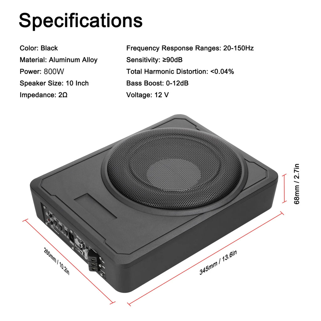 Car Subwoofer 10in 800W Stable Performance Aluminum Alloy Housing Subwoofer for 12V Car Truck Marine Boat