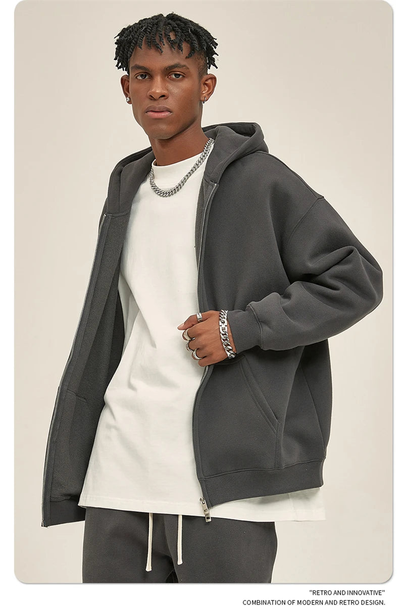 ZODF New Men Double Headed Zipper Fleece Hoodies Unisex Loose Basic Solid Warm Hooded Sweatshirts Coats For Winter HY0633 Padilla Innovations LLC
