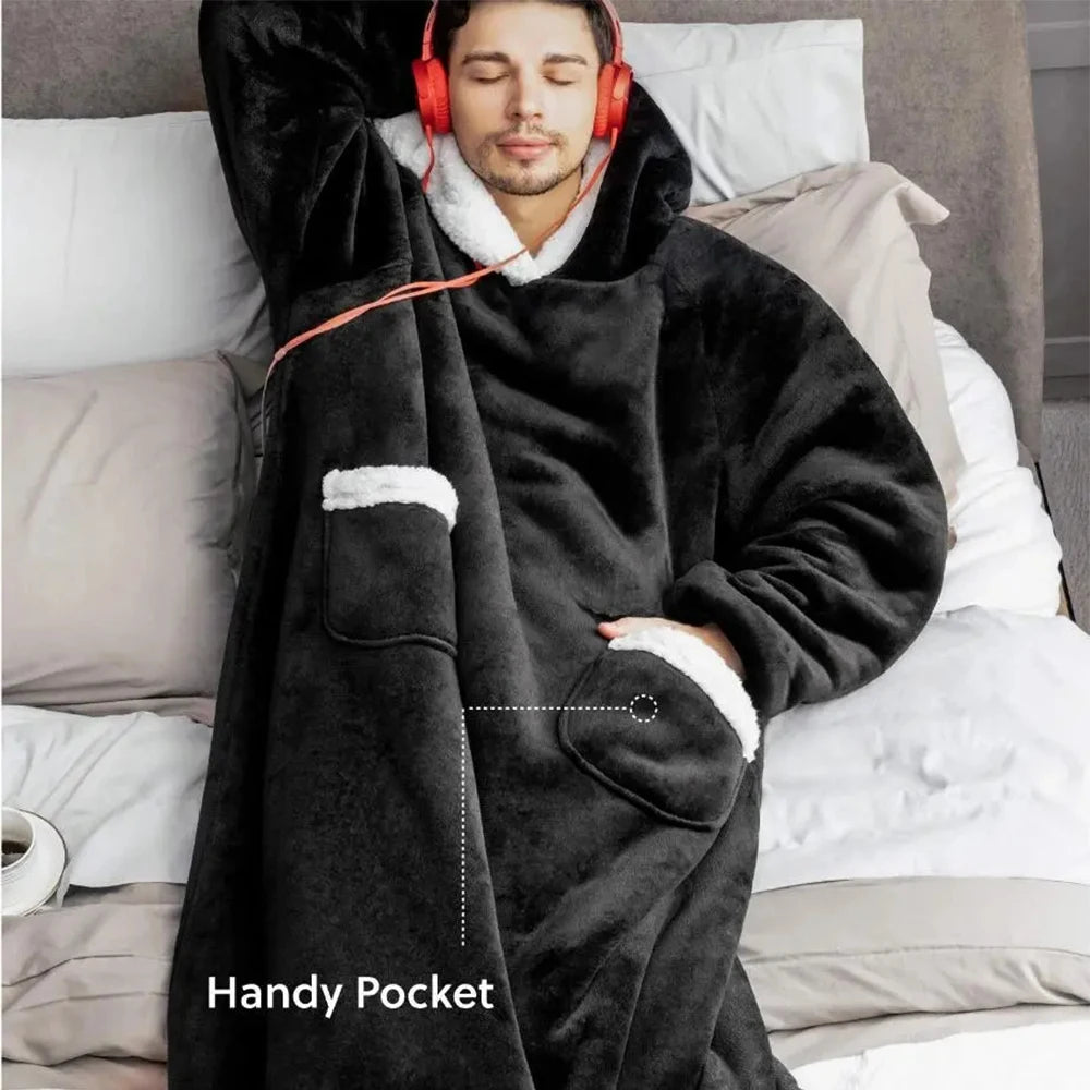 Extra Long Wearable Blankets Winter Flannel Hooded Blanket with Full Sleeves Men Women Cozy Soft Throw Adult TV Blanket Padilla Innovations LLC