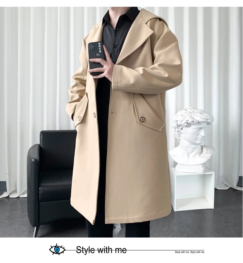 Men’s Hooded Long Trench Coat – Wool-Lined