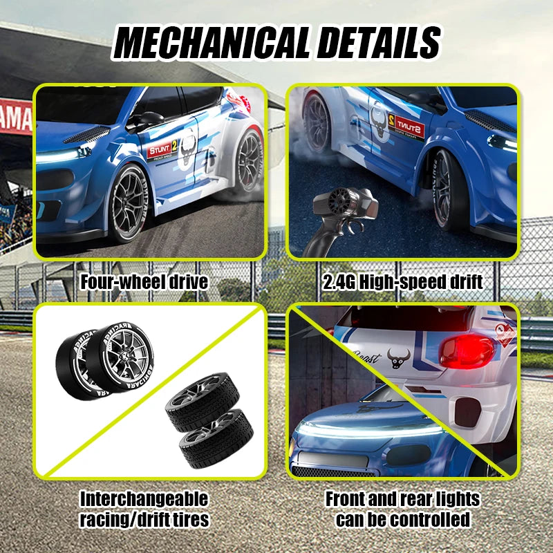 1:24 Remote Control Rally Car,4WD High Speed Remote Control Cars with LED Lights,Drift Car for Boys