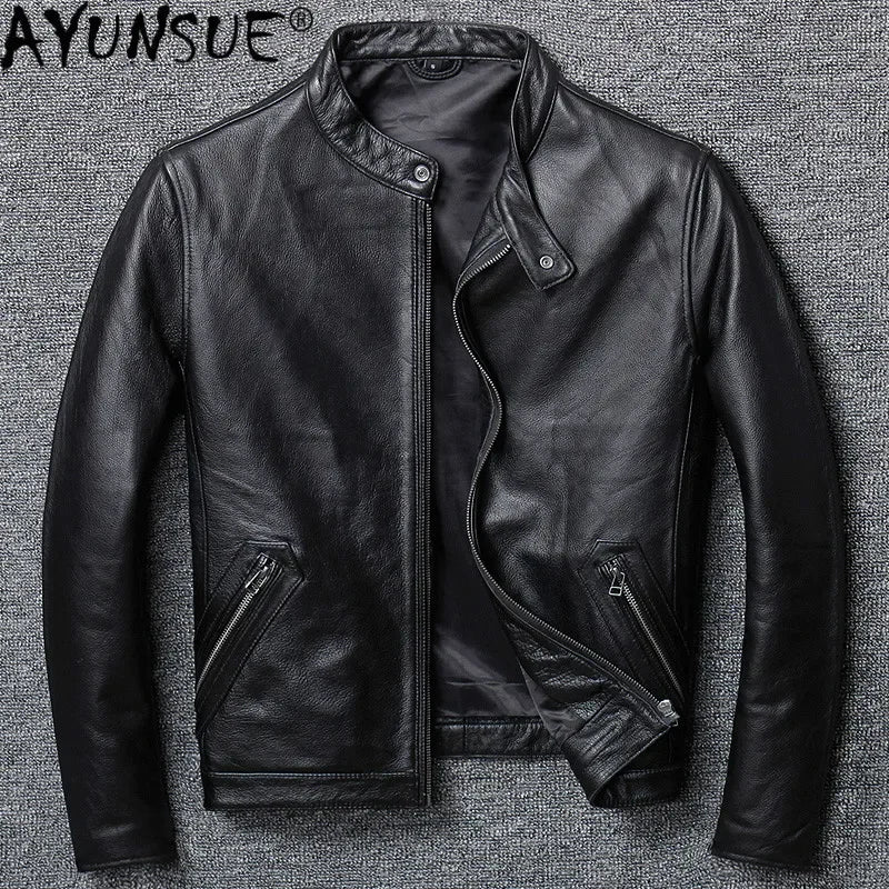 AYUNSUE Men’s Genuine Leather Jacket – Cowhide or Sheepskin