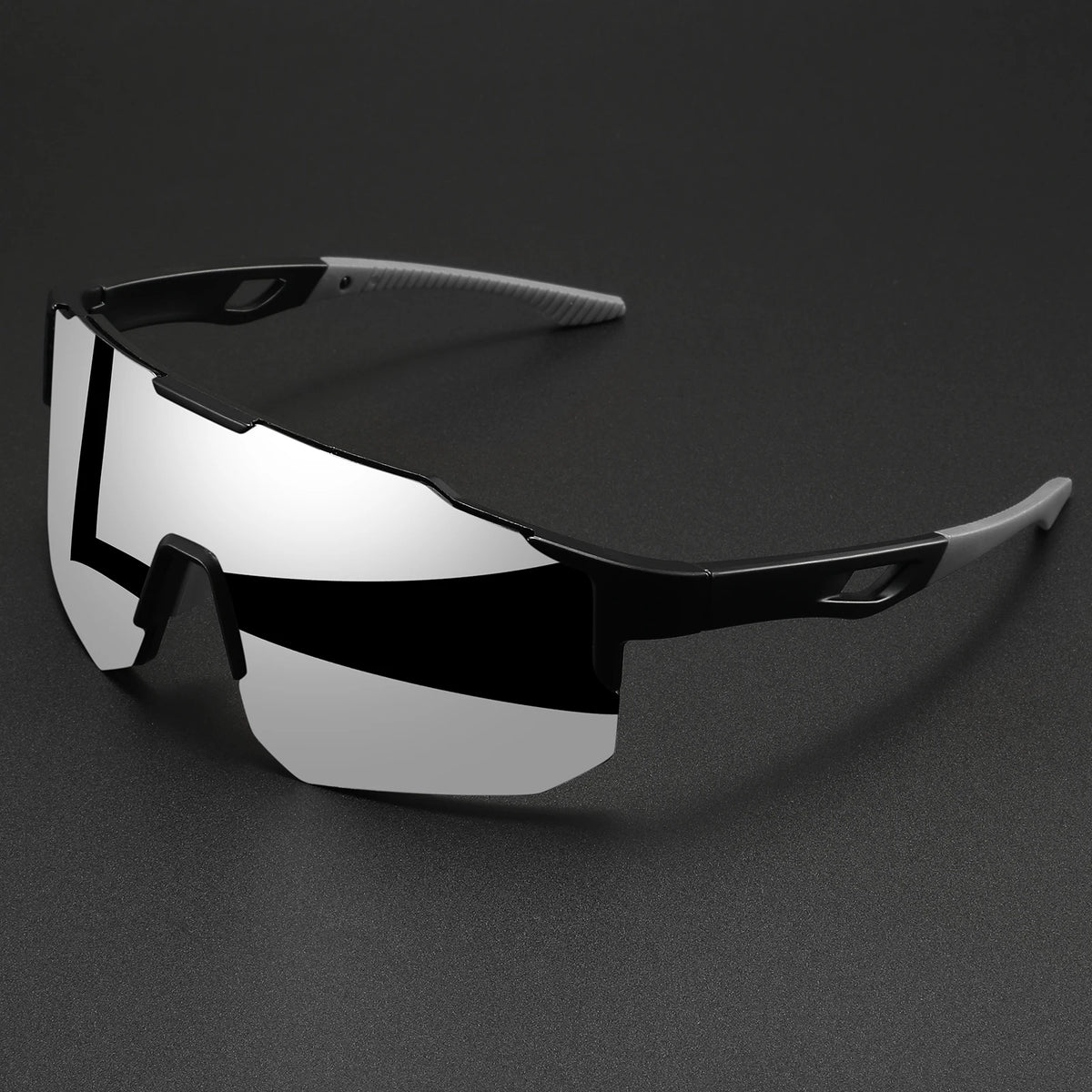 Oversized Wraparound Sports Sunglasses - Silver Mirror