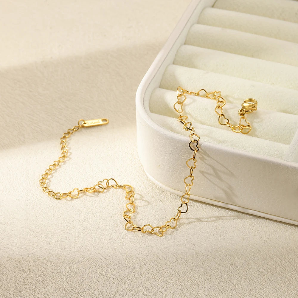 Women’s Stainless Steel Leaf & Heart Anklet