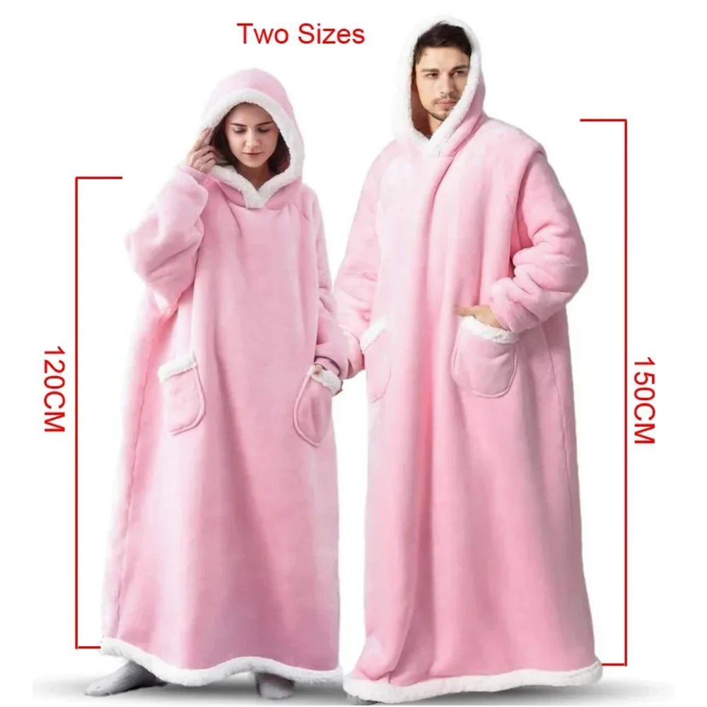 Extra Long Wearable Blankets Winter Flannel Hooded Blanket with Full Sleeves Men Women Cozy Soft Throw Adult TV Blanket Padilla Innovations LLC
