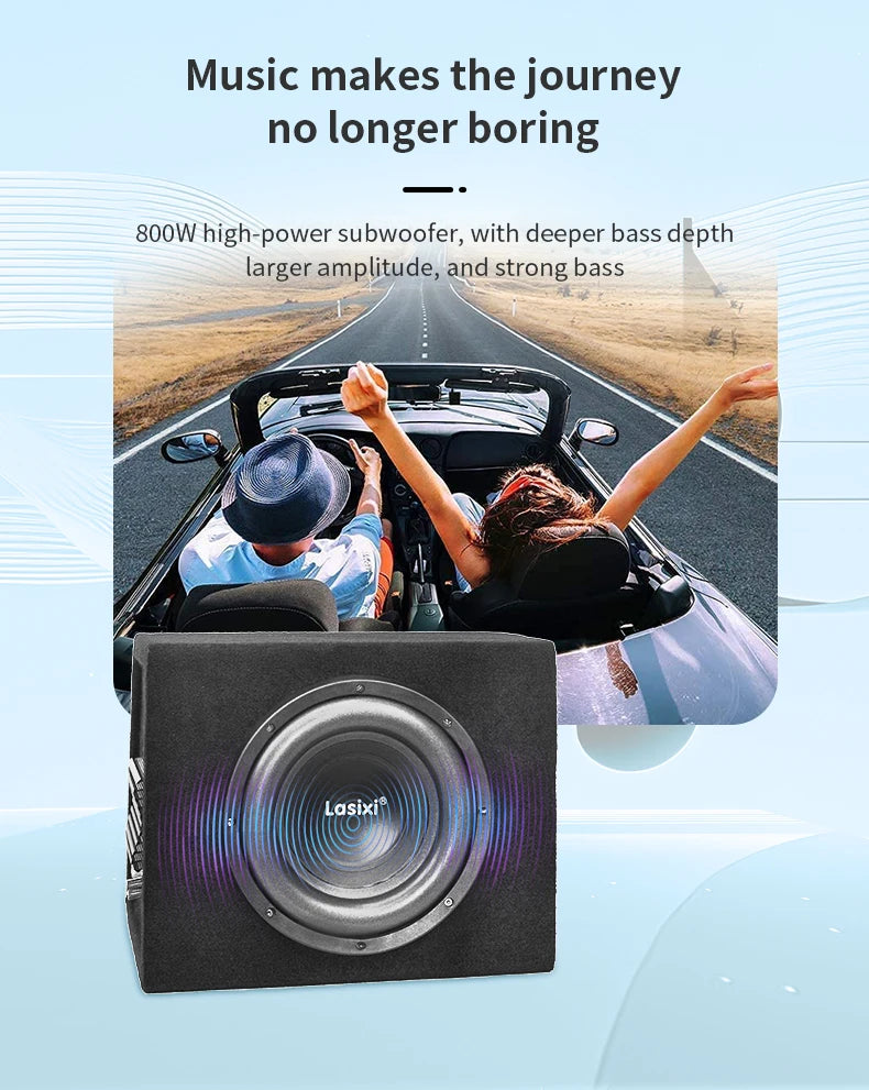 Peak 800W car subwoofer with active built-in amplifier, stunning heavy bass, car trunk subwoofer with high power