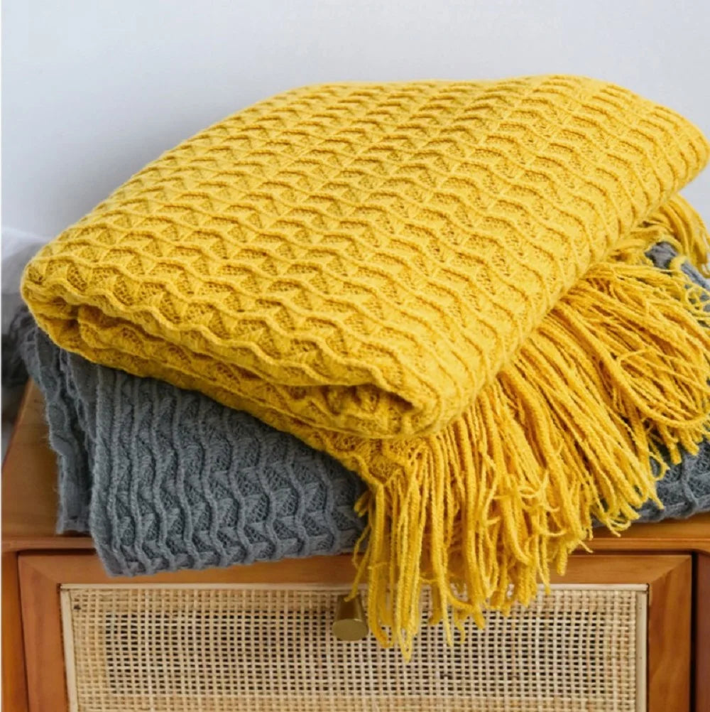 Nordic Knitted Blanket Soft Summer Air Conditioning Sofa Bed Plaid Travel Nap Cozy Blanket with Tassels for Comforter Decor