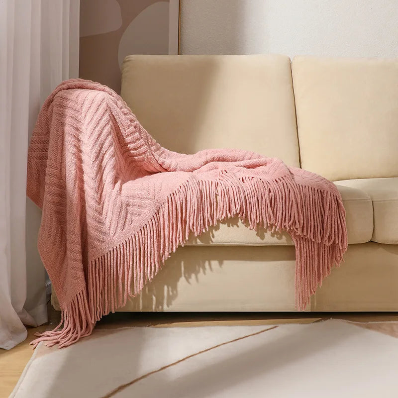 Luxury Chunky Cream Throw Blanket Soft Cozy Cable Knitted with Tassels All-Season Nordic Home Decor Blanket Gift