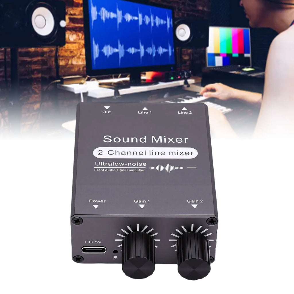 Mezclador de audio de 2 canales de 3.5 mm con control de volumen doble