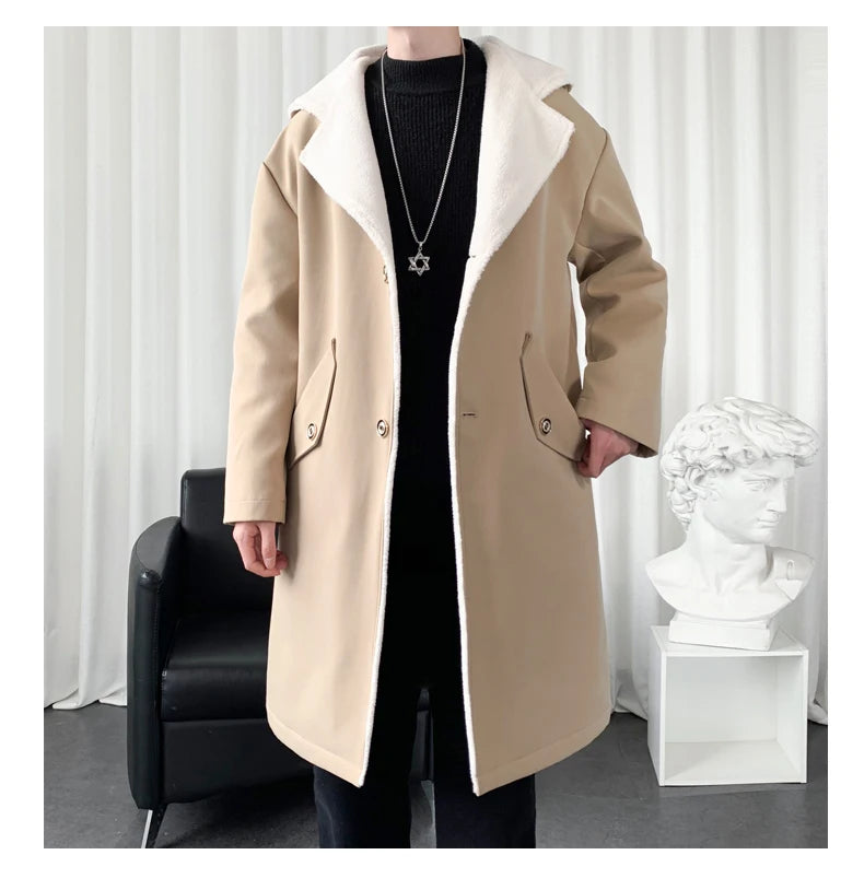 Men’s Hooded Long Trench Coat – Wool-Lined