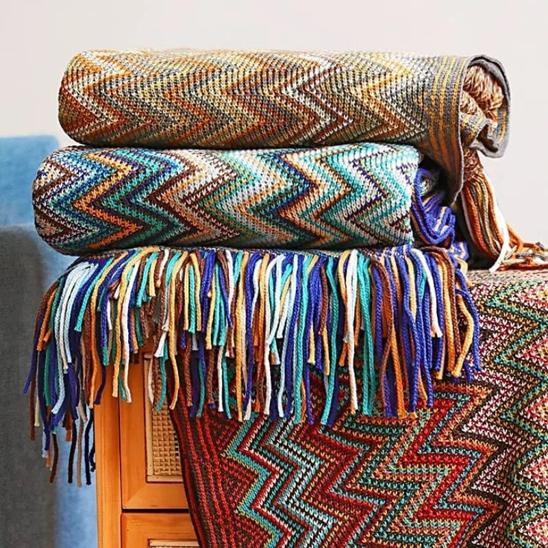 Nordic Knitted Tassel Throw Blanket