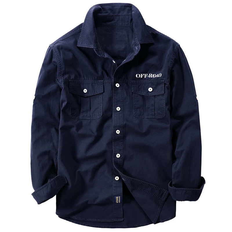 Camisa cargo de manga larga en mezcla de algodón para hombre – Tallas extendidas