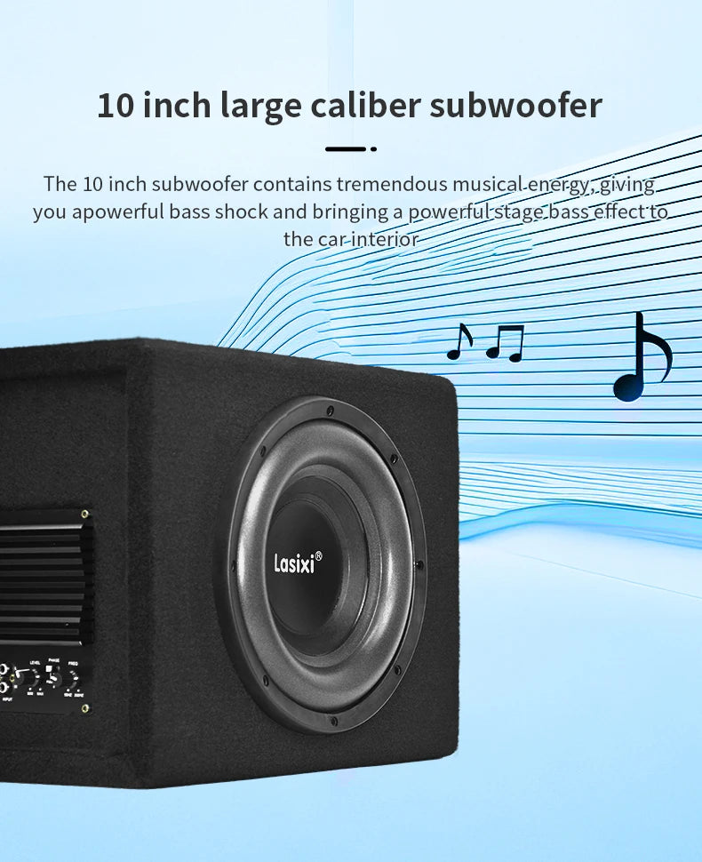 Peak 800W car subwoofer with active built-in amplifier, stunning heavy bass, car trunk subwoofer with high power