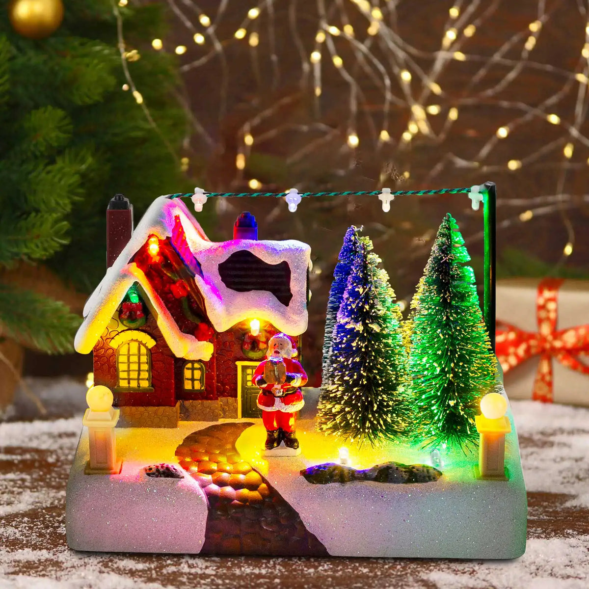 Light-Up Christmas Village Building with Santa