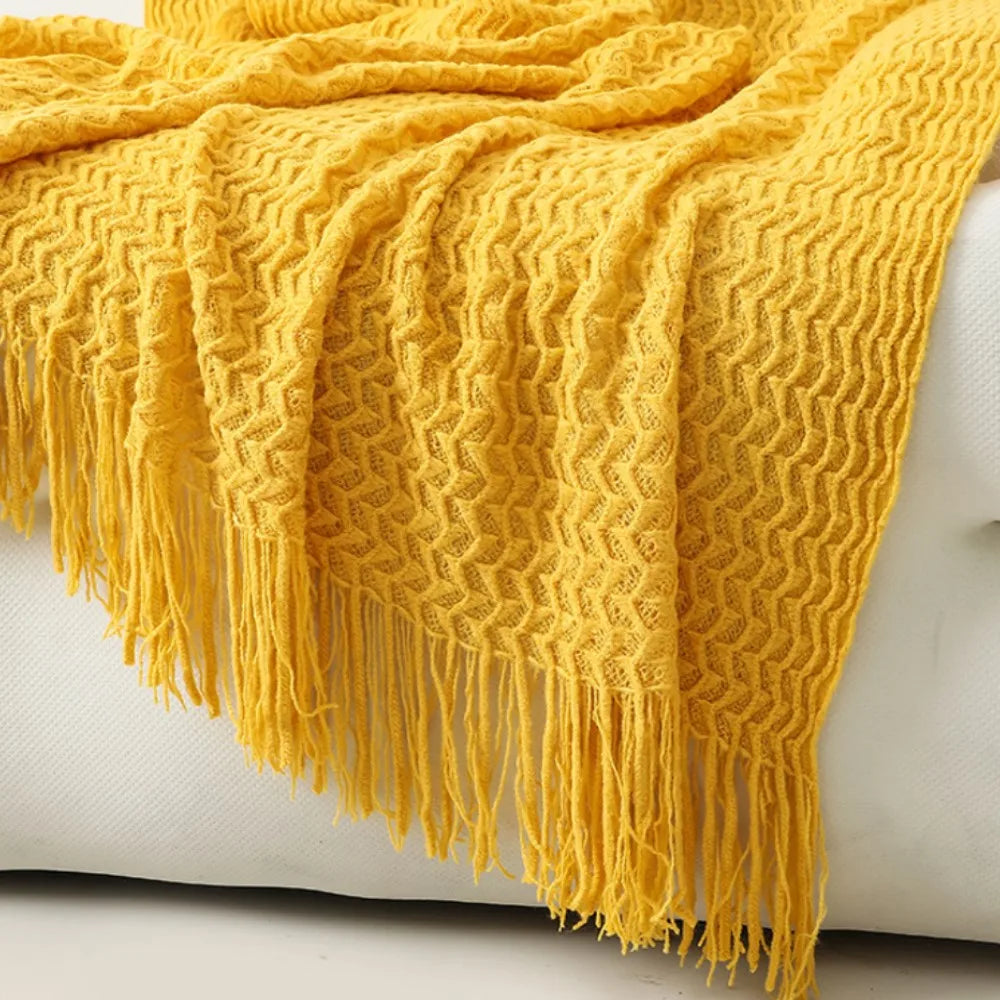 Nordic Knitted Blanket Soft Summer Air Conditioning Sofa Bed Plaid Travel Nap Cozy Blanket with Tassels for Comforter Decor