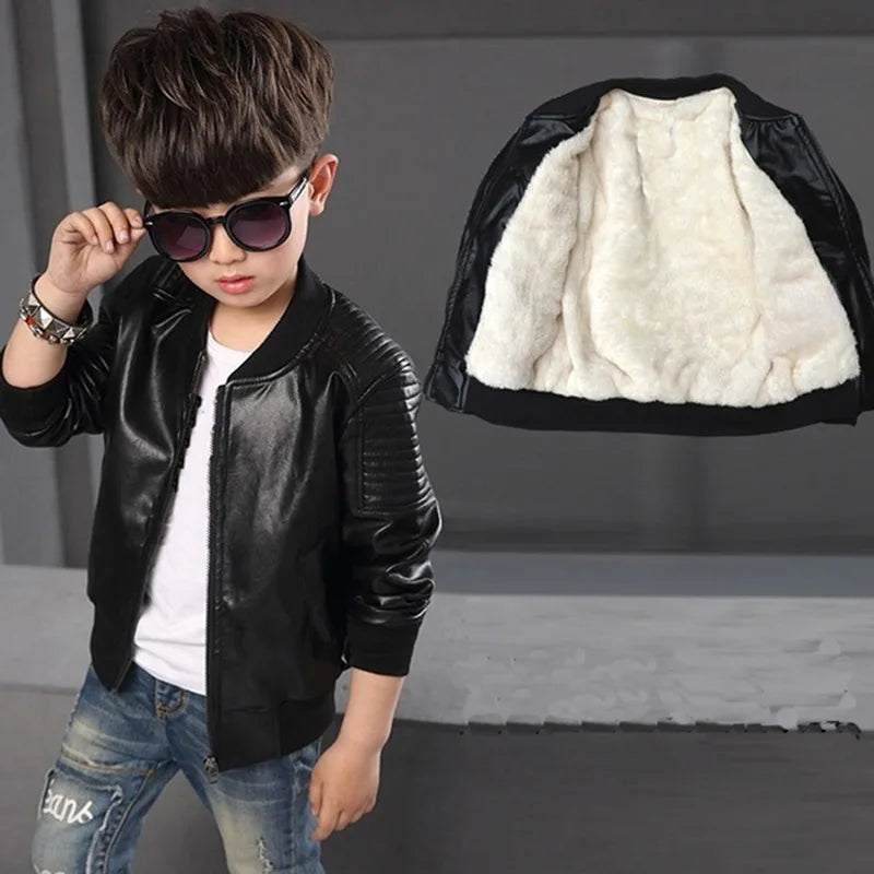 Boys’ Fleece-Lined Cotton PU Jacket