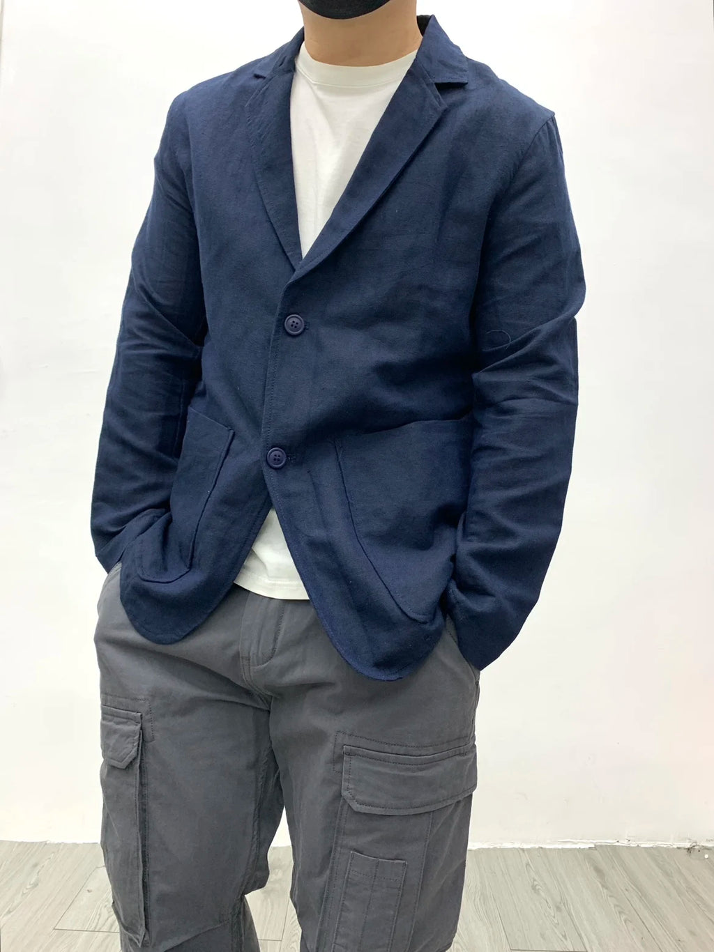 Chaqueta de traje para hombre de algodón y lino estilo japonés