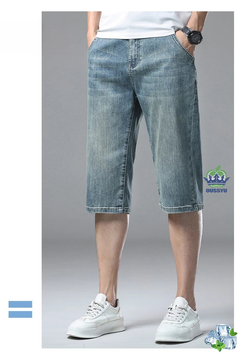 Men’s Baggy Denim Cargo Shorts – 3/4 Length