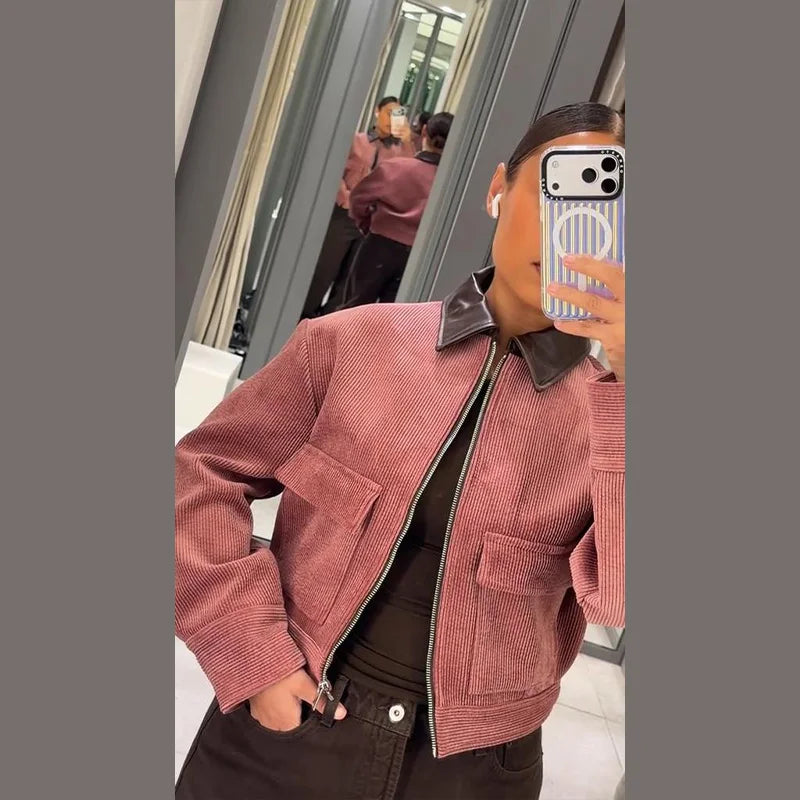 Casual Women's Waist Cinched Cropped Jackets Lapel Zipper Puff Sleeve Female Coats 2026 Spring Lady Fashion Commute Outwear Padilla Innovations LLC